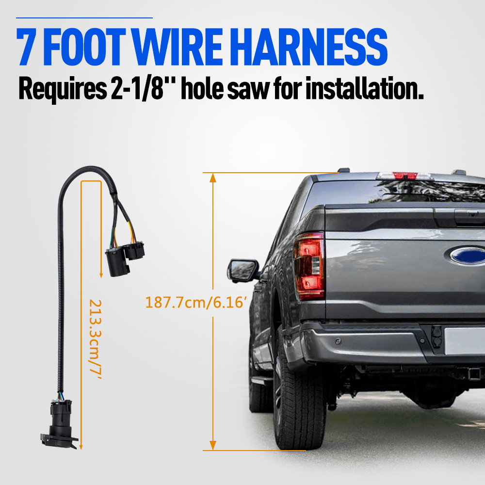 Extensión de arnés de cableado de remolque, accesorio para cama de camión lateral de 7 pies, 7 pines, para Chevrolet, Dodge, Ford, GMC, Nissan, Ram, Toyota, 56070