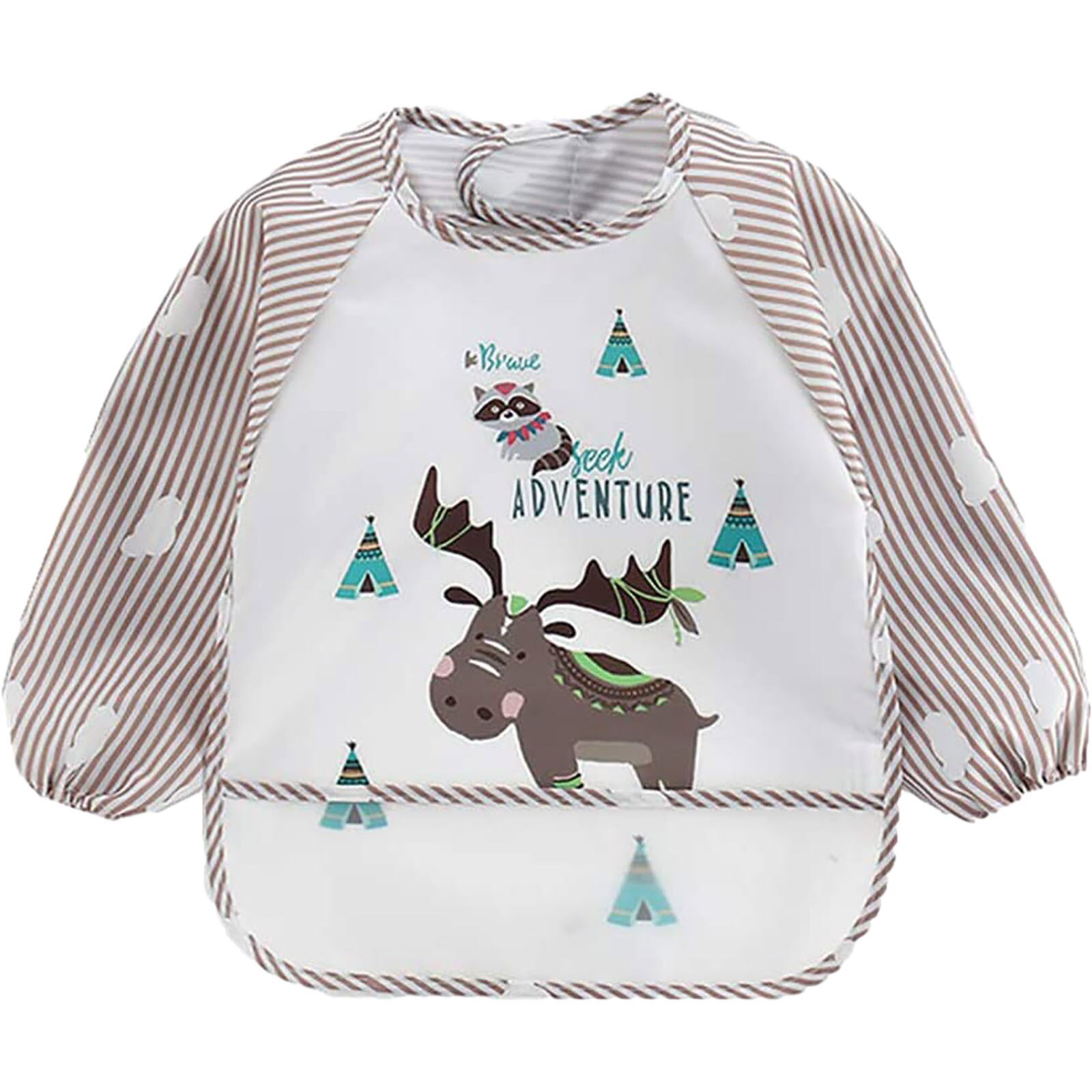 3pc natal elk impressão bib bebê impermeável de manga comprida listrado anti-vestindo dos desenhos animados bib invertido vestido de chuveiro de bebê presentes