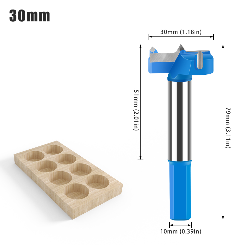 Broca perforadora de bisagra de vástago hexagonal, cortador de sierra de agujero de 16-50mm, broca enrutadora de madera de carburo de tungsteno, herramientas de corte para carpintería: Azul