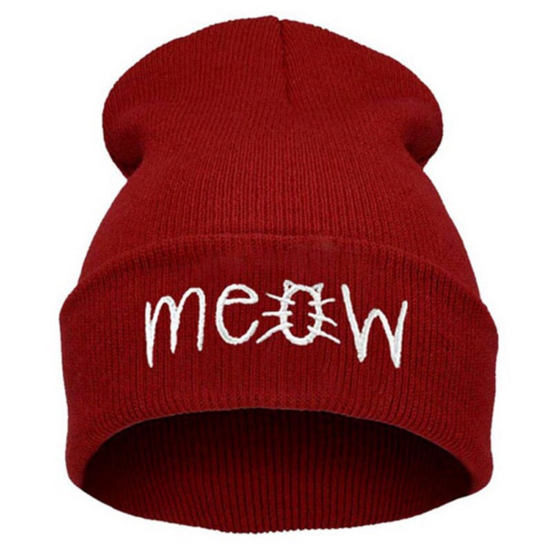Casquette MEOW pour hommes et femmes, chapeau unisexe, chapeau tricoté, style Hip-Hop, , hiver, décontracté: Wine Red