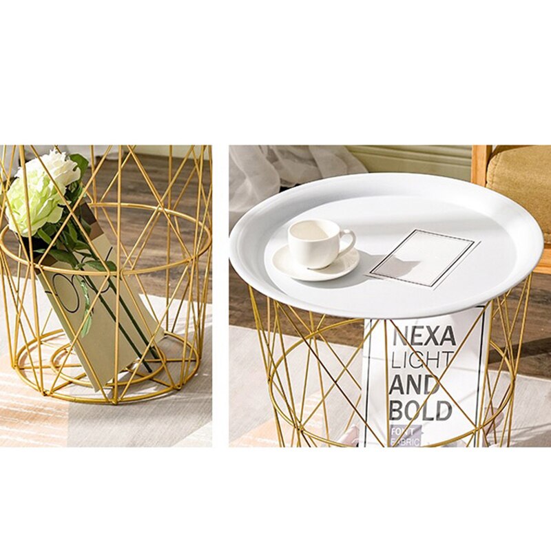 34.5X30.5X23Cm Iron Metalen Salontafel Vuile Storage Mand Thee Fruit Snack Serveren Board Lade Gouden witte Cover Trompet