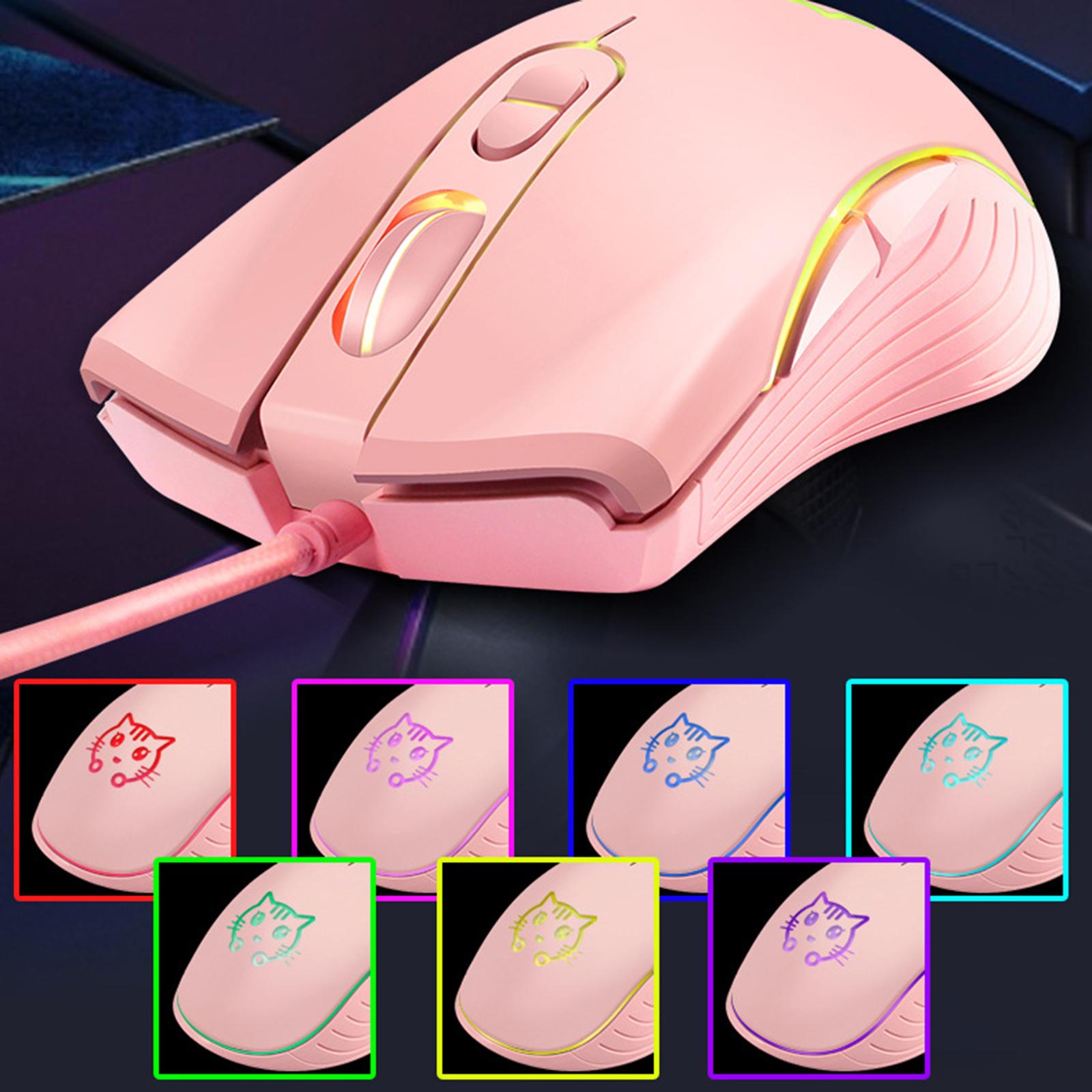 Cute USB Wired Game Mouse Colorful Lights PC Laptop Silent LED Optical Mice: Pink