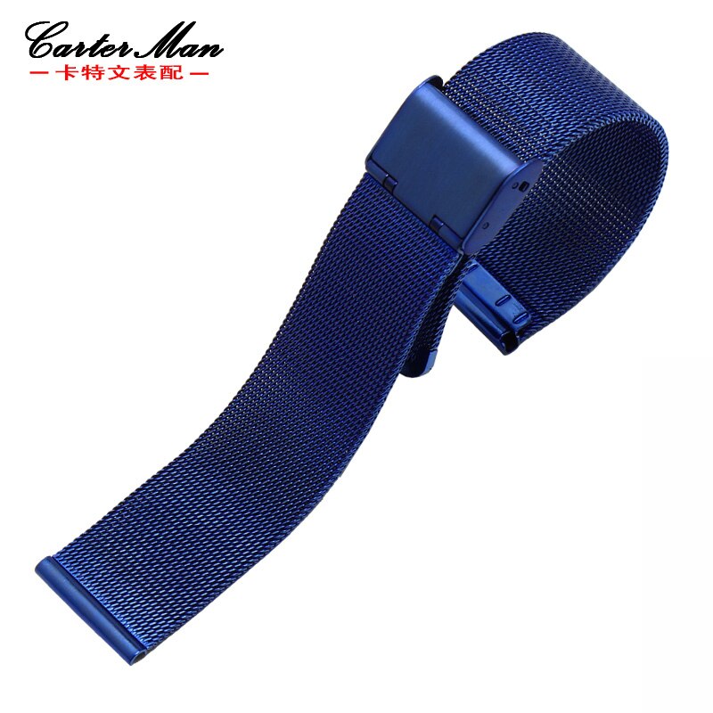 Blue Rvs Horlogeband Strap Metalen Armband Riem 18Mm 20Mm 22Mm Straight End Voor Mannen Vrouwen mode Horloge: Blauw / 14mm