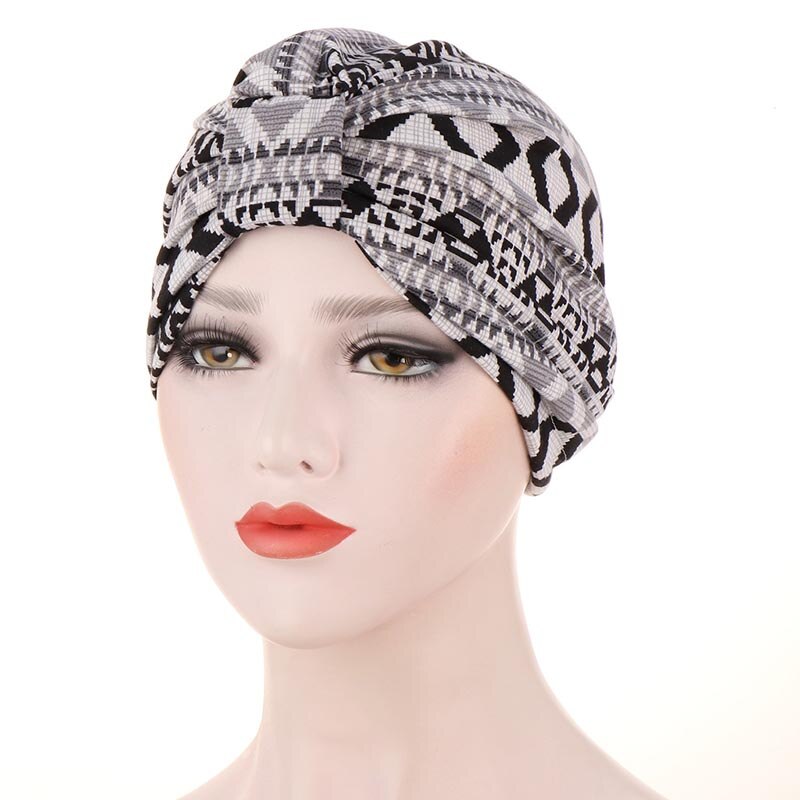 Muslimske hodeplagg caps trendy skrive ut dame uformelt turban panser floral myk bomull tøye ut india pakke inn hode skjerf indre hijabs: Grå