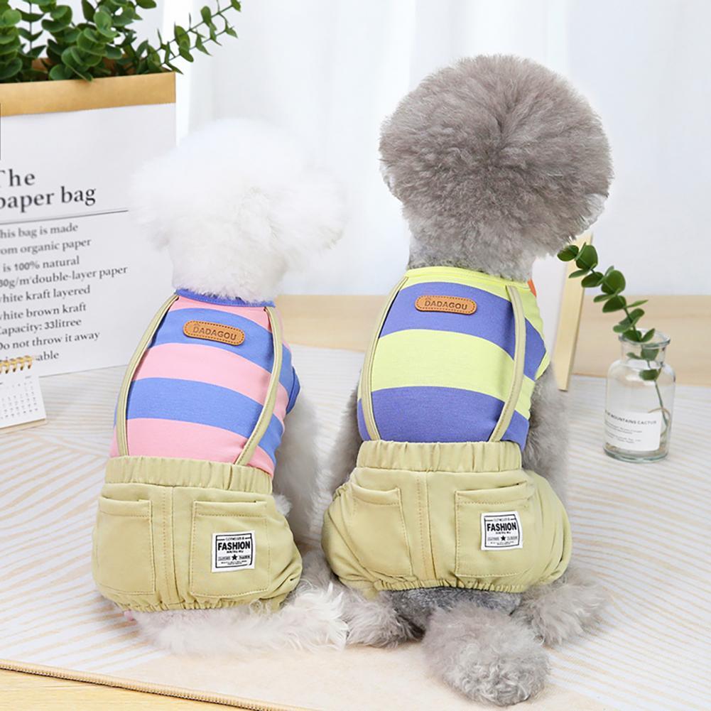50% Sales! Pet Overall Stripe Soft Cotton Puppy Jumpsuit for Walking