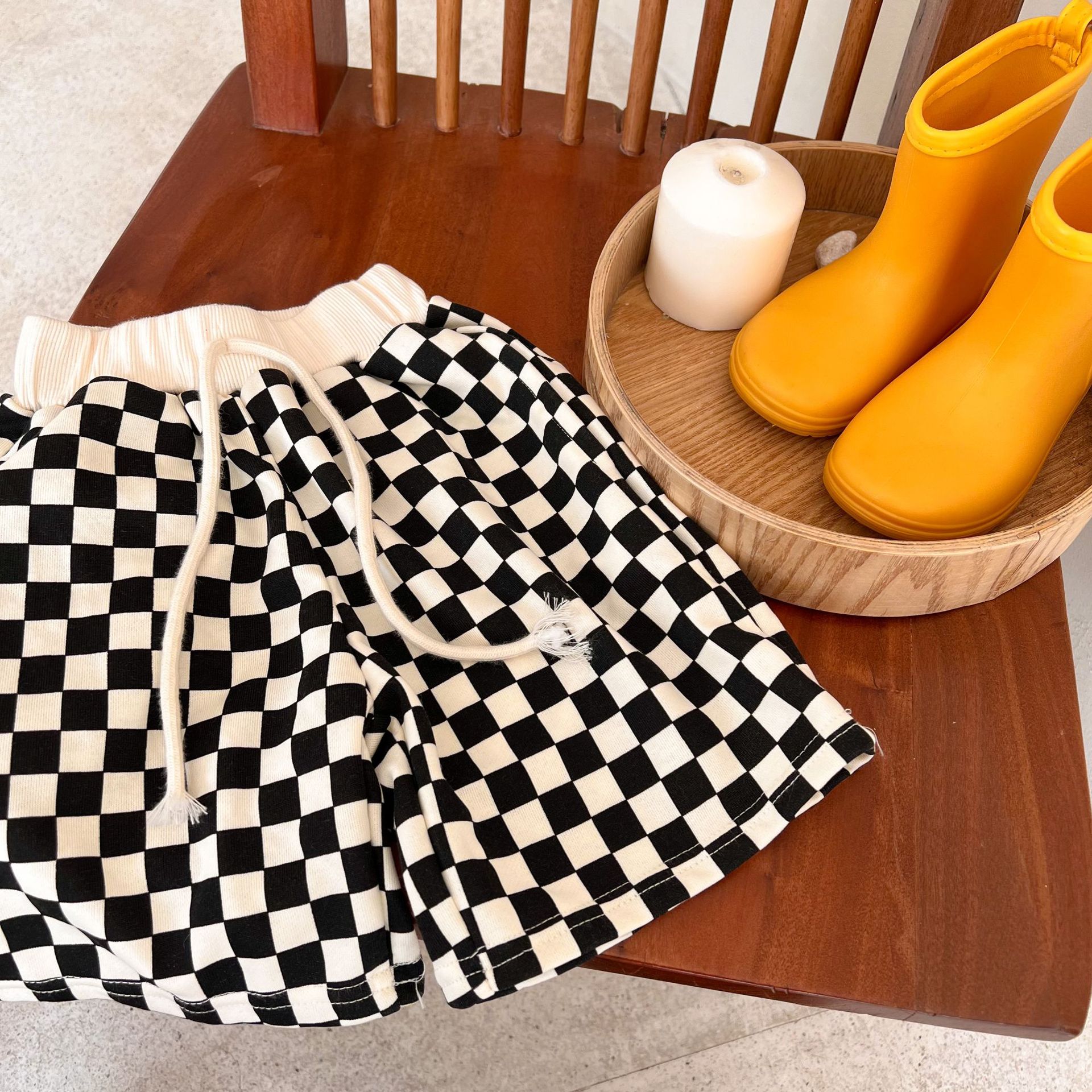 2022 Summer Boys Casual Plaid Knee Length Shorts