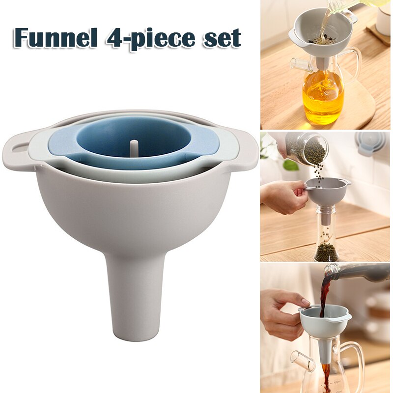 4pcs/set Kitchen Funnel Nested Funnels with Handle Wide Mouth Food Grade Plastic Funnels with Detachable Strainer Filter TB