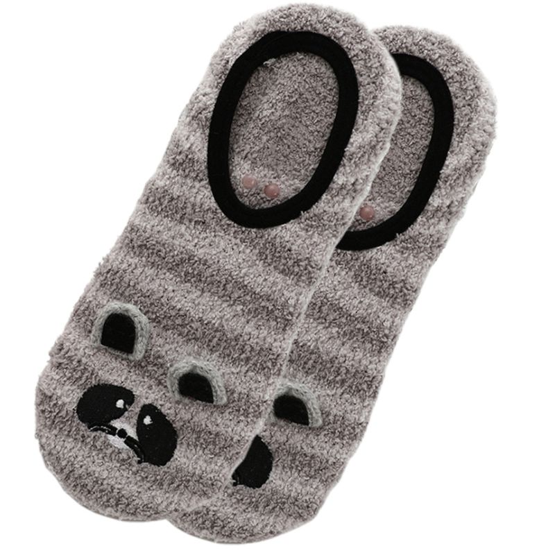 1Pair Lady Winter Warm Slipper Socks Cartoon Animal Embroidery Coral Velvet Sock Y5GC: 4