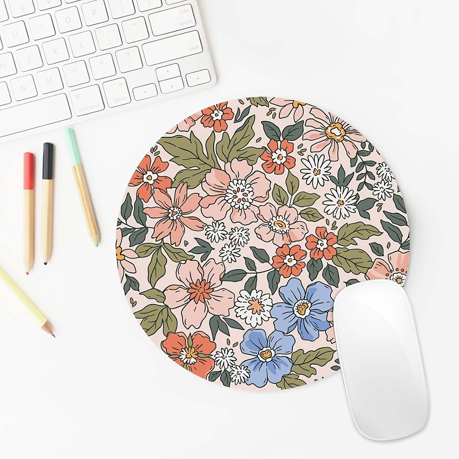 Cute Rubber Mouse Pad Charming Vintage Floral Round Mouse Pad Cute Non-Slip Desk Mat Offices Accessories Desk Pad Computer Table