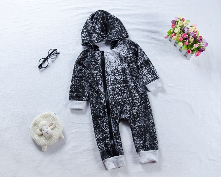 Baby Boy Lange Mouw Jumpsuit Lange Mouwen Tie-Dye Diagonale Rits Trui Warm Hooded Romper Pasgeboren Herfst Outfit: 24M