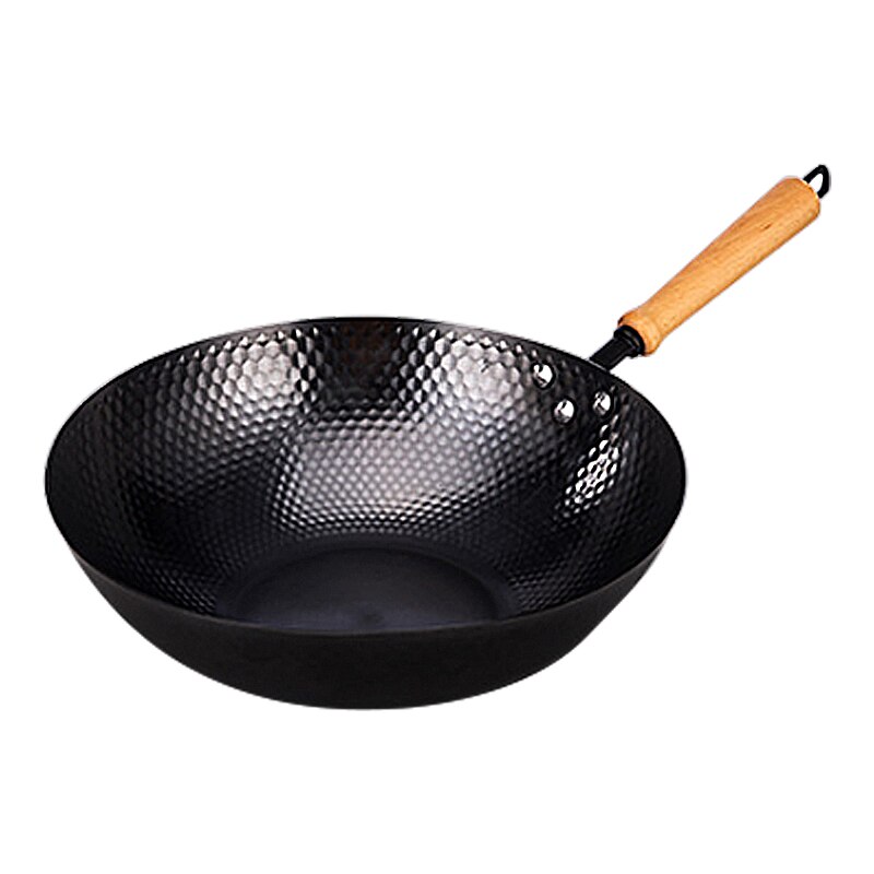 Carbon Stalen Wok Pan, Geen Gecoate Platte Bodem Chinese Woks Pan Voor Inductie, Elektrische, Gas, halogeen Alle Kachels 32Cm