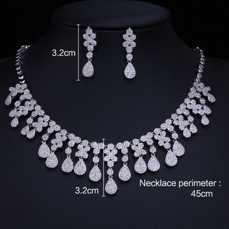 Emmaya Waterdrop Cubic Zirkoon Clear Ketting Earring Bruids Sieraden Sets Vrouwelijke Shiny Valentijnsdag Accessoires