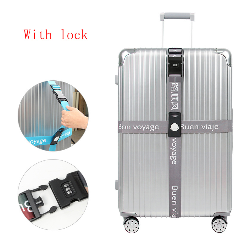 Luggage Strap Suitcase band Three digits password Belt Luggage Straps Cross Belt adjustable Travel accessorie Suitcase rope band: With lock grey