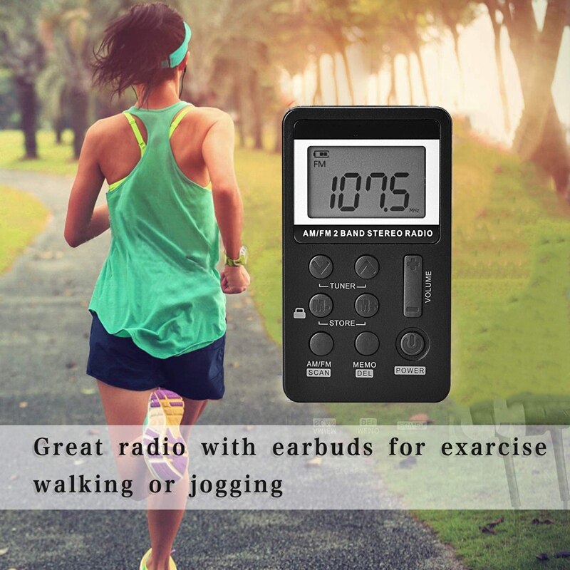 Ams-personal digital am fm radio, am fm kompakt transistor radio indbygget antenne med høretelefon til gå jogging