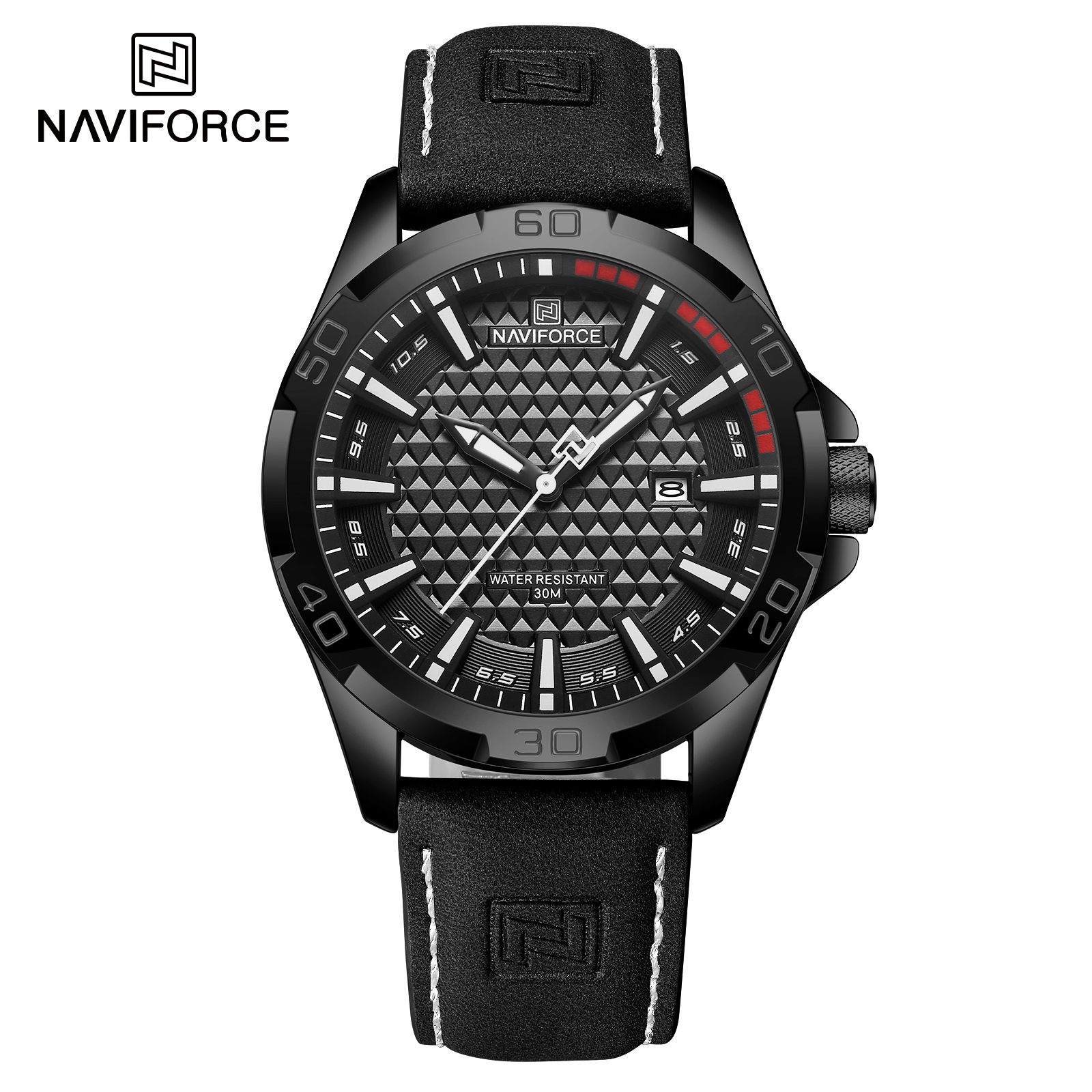 NAVIFORCE Mannen Mode Quartz Horloges Mannelijke Lederen Band Sport Waterdichte Horloges CalendarClock Relogio Masculino: Black