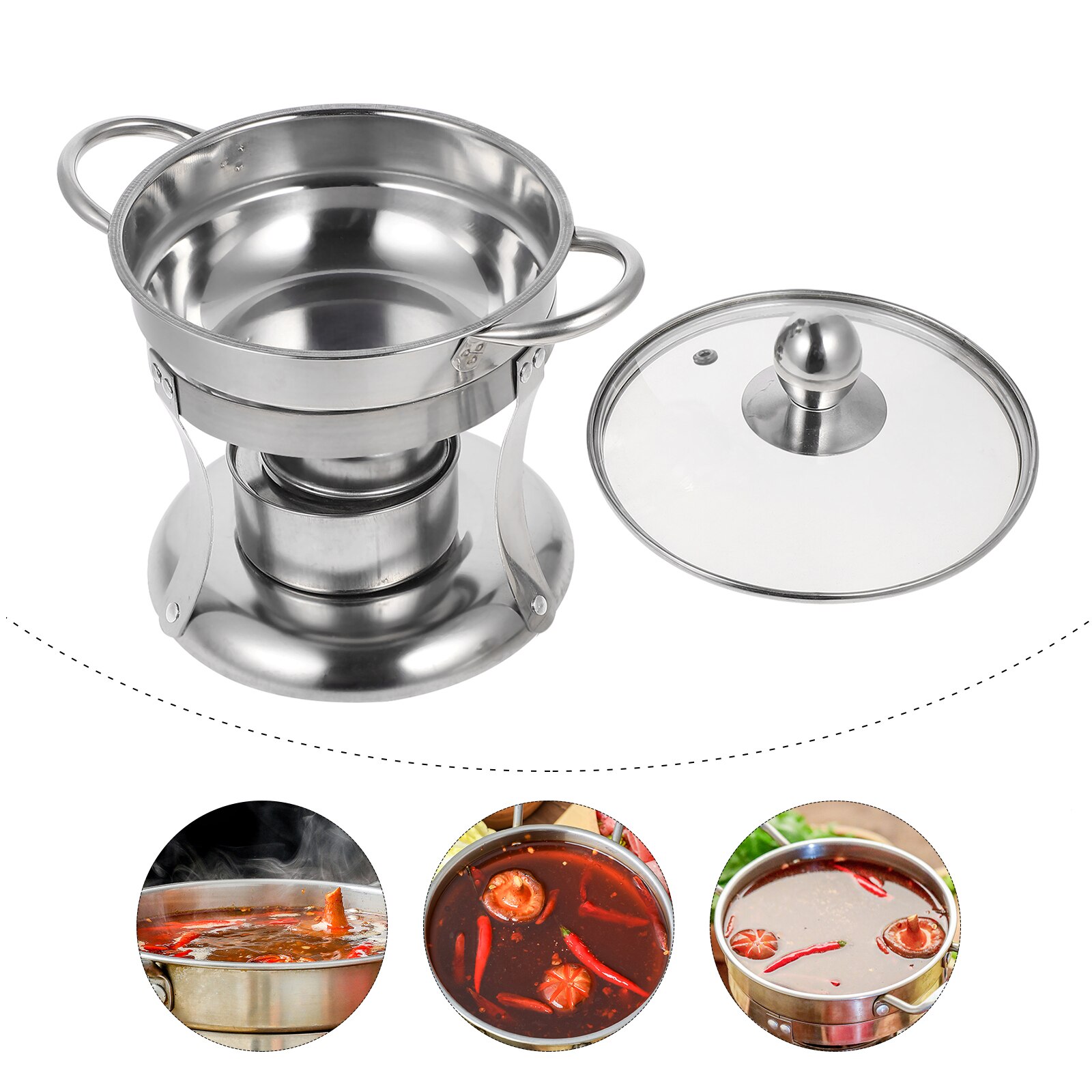 1 set of Portable Alcohol Stove Stainless Steel Self-service Pot Stove Useful Cooking Stove Pot Stove Alcohol Stove