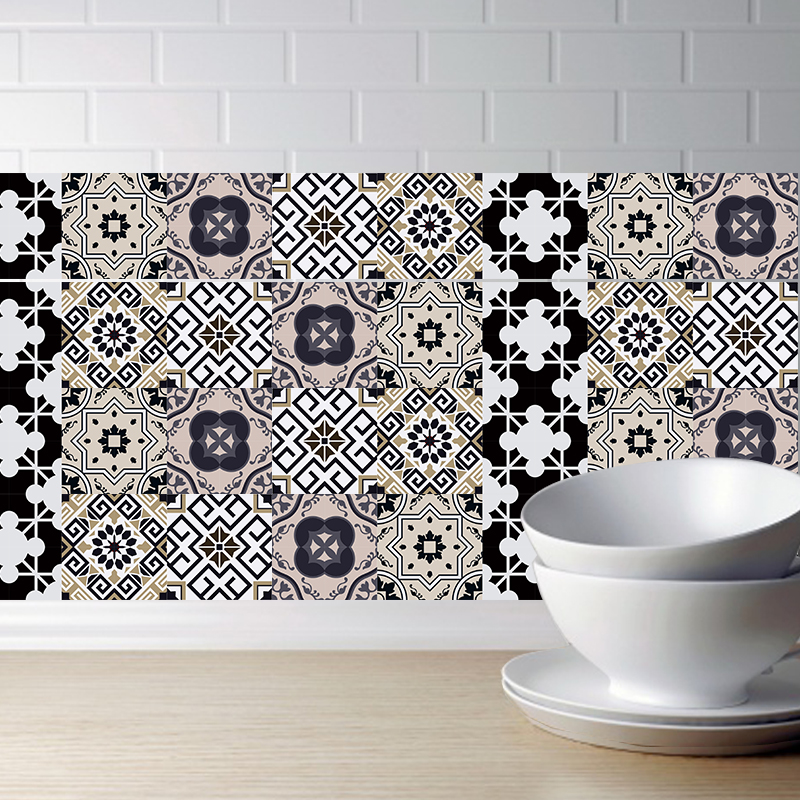 3D Arabische Stijl Retro Tegel Floor Sticker Keuken Badkamer Taille Lijn Muurstickers Zelfklevend Vinyl Waterdichte Poster Thuis D
