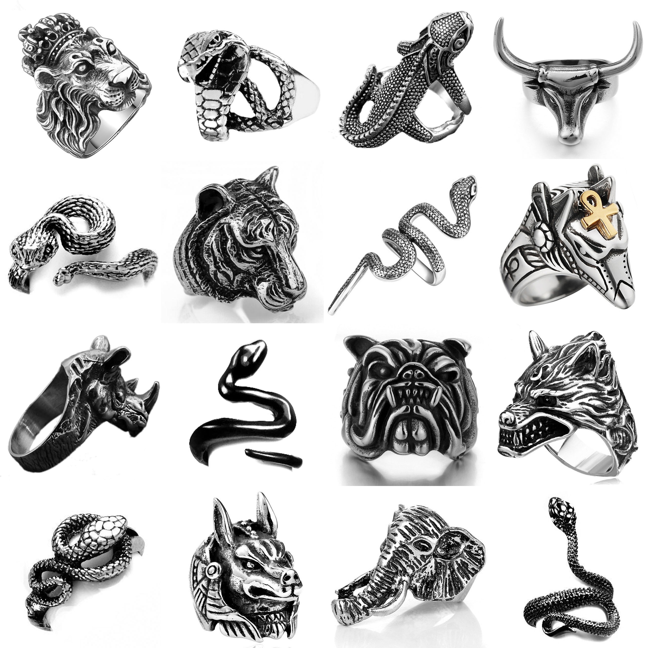 Anillo ajustable para hombres, niñas y mujeres, serpiente negra de oro ajustable, Animal feroz, Retro, Punk, esguinces muy grandes, Faraón egipcio