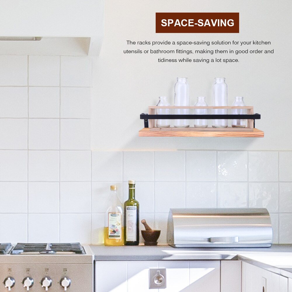 2 Pcs Modern Floating Storage Shelves Wall Mounted Storage Racks Iron Pine Shelves Kitchen Bathroom Bedroom