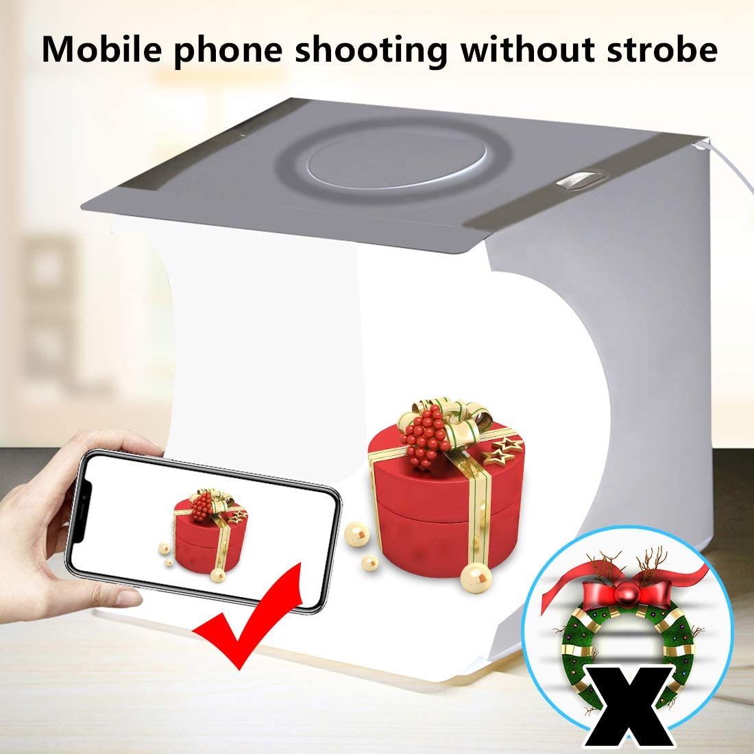 PULUZ 20cm Ring Light Photo Studio Light Box Adjustable Portable Photography Shooting Light Tent Kit + 6 Backdrops for Jewellery