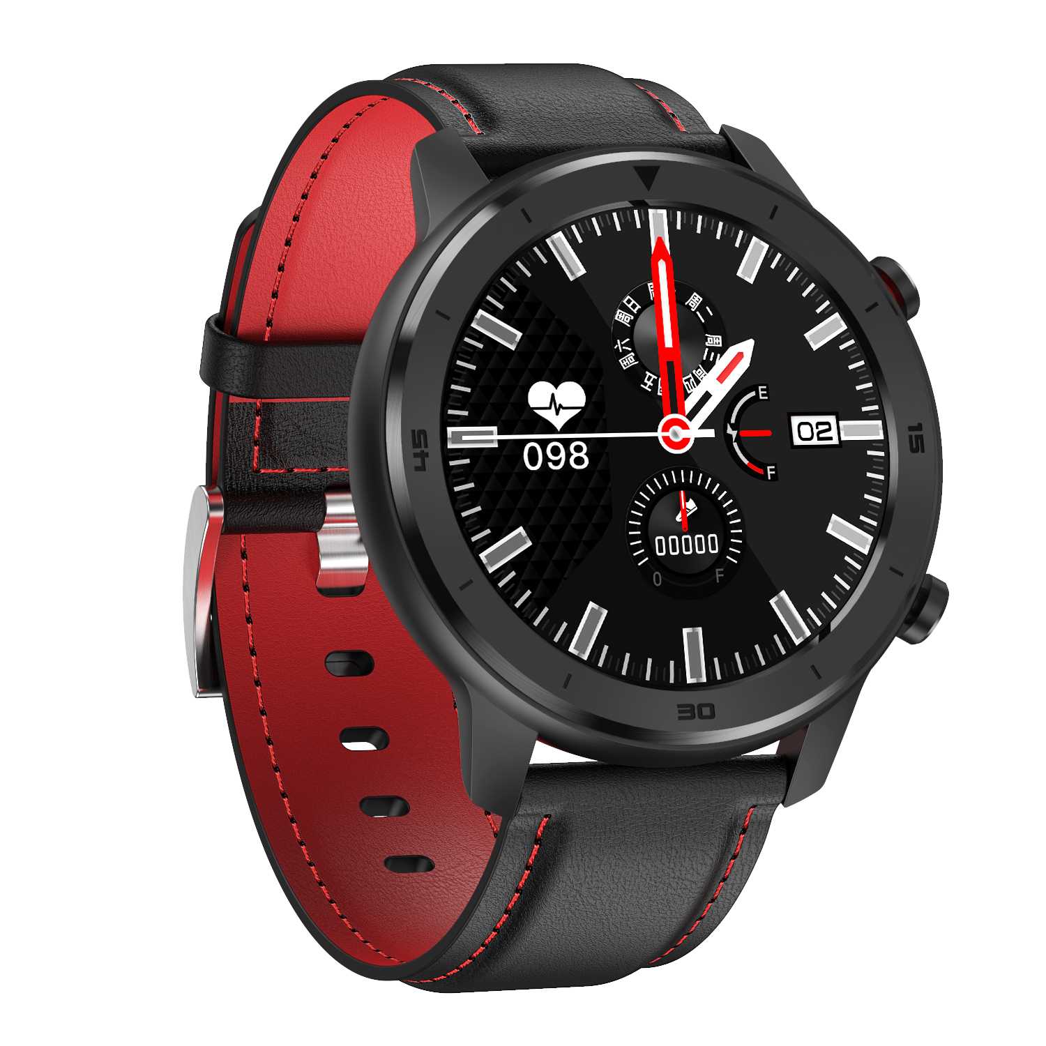 DT78 montre intelligente hommes Bracelet Fitness activité Tracker femmes dispositifs portables Smartwatch bande moniteur de fréquence cardiaque montre de Sport: Black Red Leather
