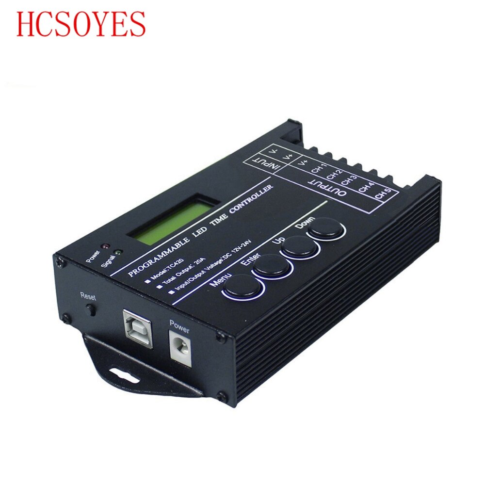 TC420 Time programmable RGB LED Controller DC12V-24V 5Channel LED Timing dimmer Total Output 20A Common Anode with USB Wire