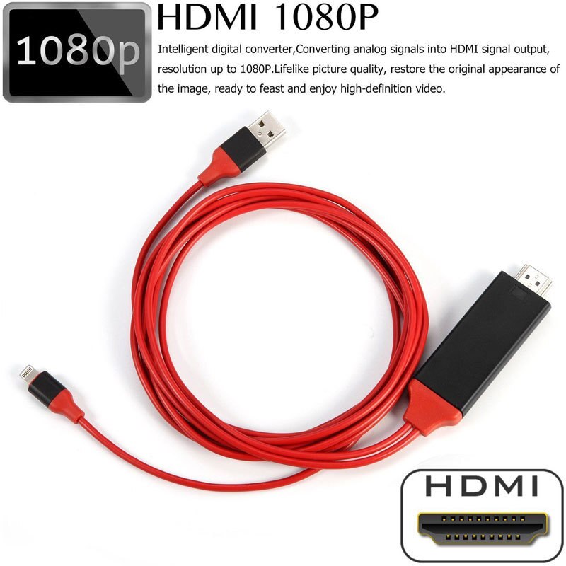 3-In-1 Usb Verlichting Naar Hdmi 1080P Kabel Adapter Tv Out Compatibel Met Iphone 5, 6, 7, 8, X, 11, 2 Meter