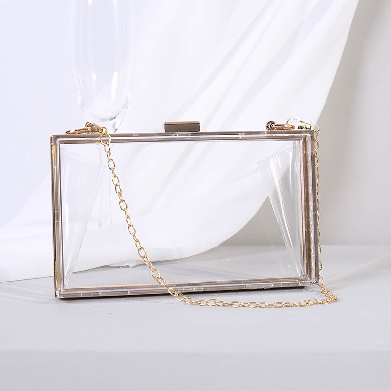Kvinders #39 tasker til kvinder clutches geometrisk mini fest aftenpung crossbody skuldertaske guld box clutch: Gennemsigtig