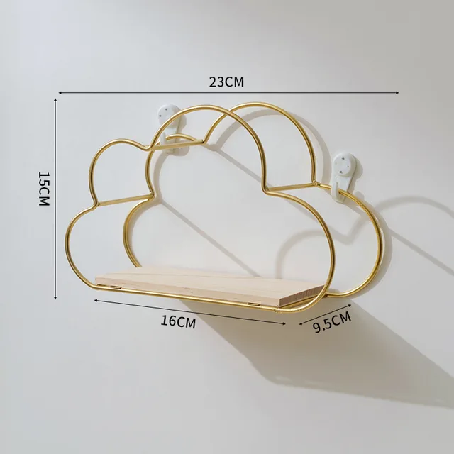 Kreative Wolke Eisen Regal Zauberstab Regal Holz Schindel nordisch Stil Dekoration freundlicher Zimmer Dekoration Anzeige-ständer: Gold
