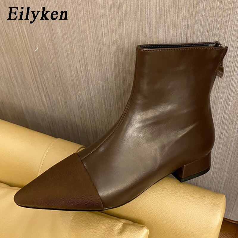 Eilyken kvinnor låg hög klack chelsea boot ankelstövlar med spetsig tå dragkedja fasta platåskor kvinnlig stövel