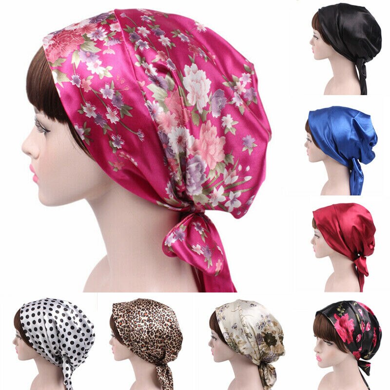 Hovedbeklædning satin turban wrap tørklæde silke nat søvn kasket hår motorhjelm hat