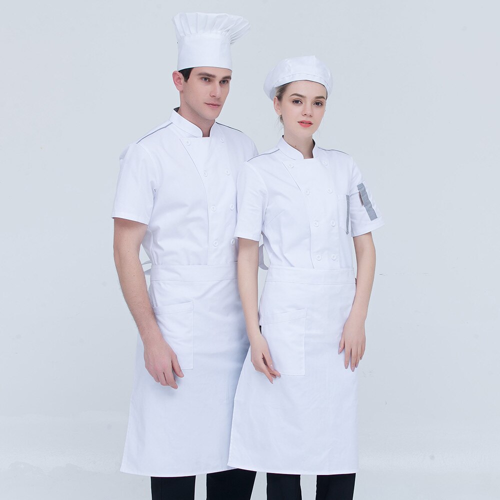 M-4XL restaurant chef uniforms double breasted white chef shirts catering work clothes short sleeves Chef Jackets: XL
