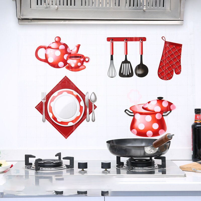 Kitchen Cartoon Self-Adhesive Oil-Proof Stickers Stove Aluminum Foil Oil-Proof Stickers Tile Stickers Kitchen essential oil: E