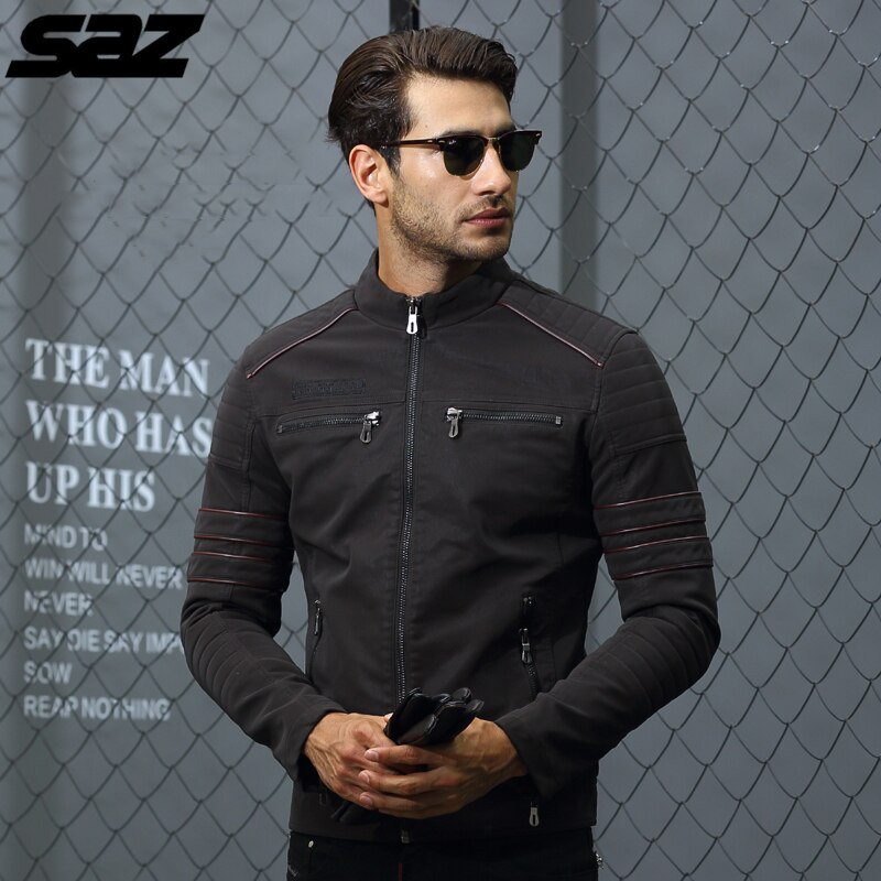 Saz män broderi dödskalle motorcykel skinnjackor biker läder kappa vinter varm casual jacka för män