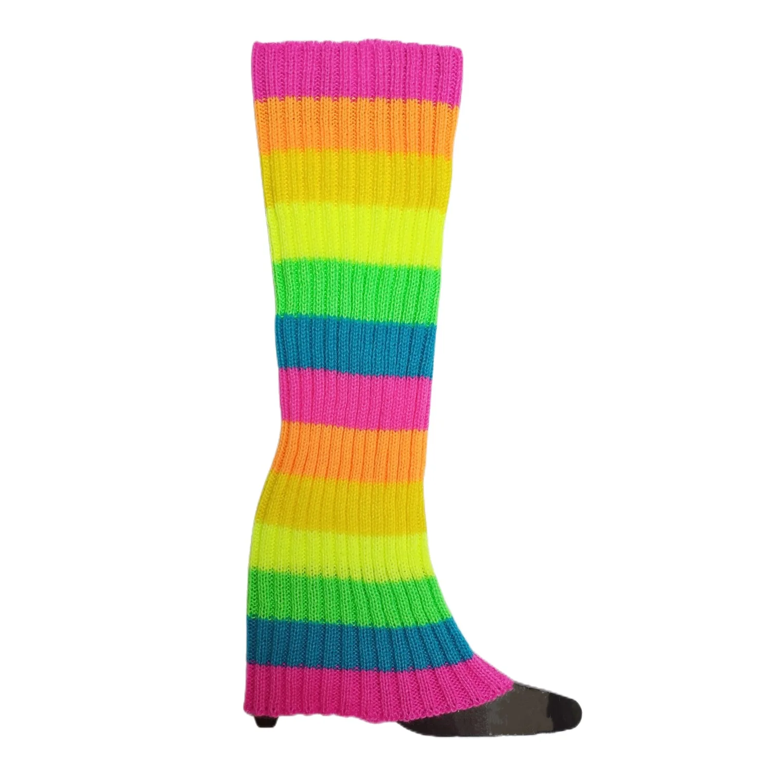 Calentadores de piernas de punto de color neón para mujer, calcetín acanalado brillante sin pies, Punk, negro, hasta la rodilla, gótico, Hip-hop, Rock, 2024: Multicolor