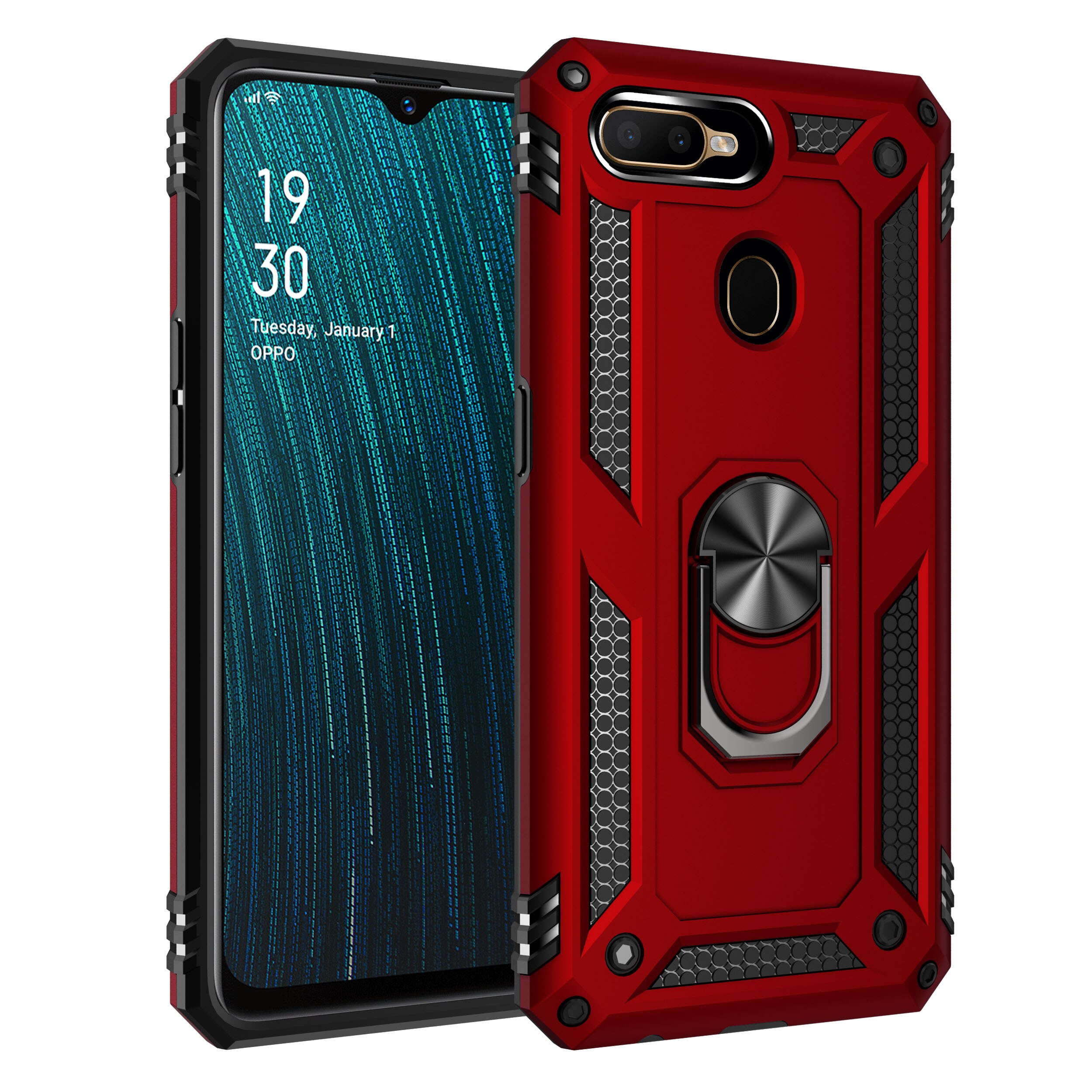 OPPO A5S Case Heavy Duty Tough Rugged Armor Case Kickstand Shockproof Case For OPPO A5S CPH1909 A 5S OPPOA5S OPPO AX5S: Red