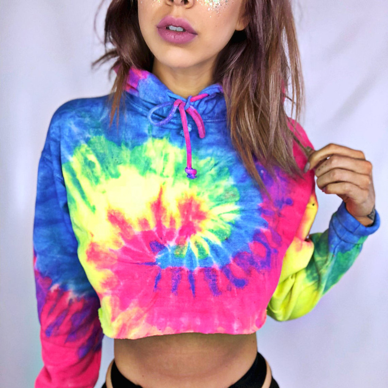 Sudaderas con capucha deportivas Tie Dye para mujer, Top corto de manga larga, sudaderas con capucha para gimnasio, gimnasia, entrenamiento, sudaderas de ejercicio