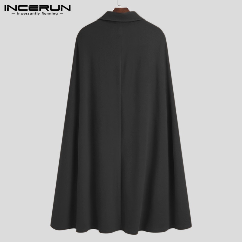 INCERUN Männer Mantel Mäntel Streetwear Lose Einfarbig Stehen Kragen Split Herren Graben Cape Chic Lange Stil Poncho S-5XL