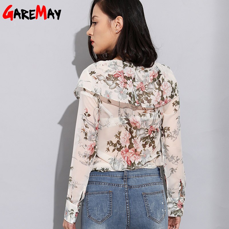 klasyczny szyfonowa bluzka z falbanami elegancki kwiatowy szczyt V szyja bluzki damskie dla kobiet biuro kobiety bluzki koszule z długim rękawem zwykły