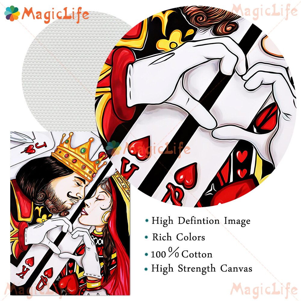 re e regina carte da gioco immagini a parete per soggiorno nordico coppia carte per amore manifesto parete arte tela la pittura Unframed