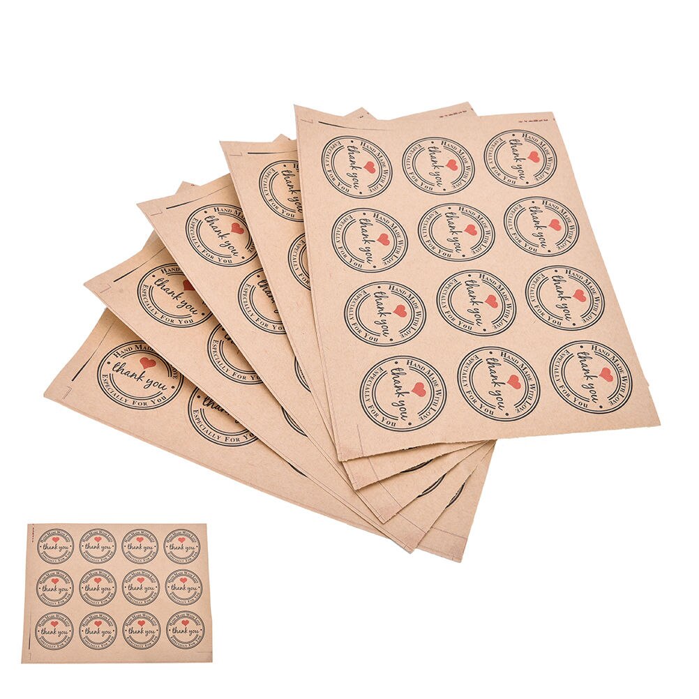 60 stuks rode zelfklevende stickers met liefdesbedankjes, kraftlabels, bedankstickers, aangepaste ronde etiketten, papieren zak