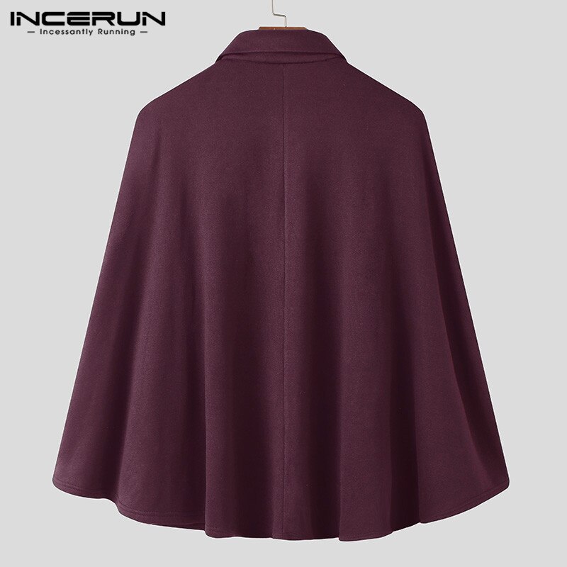 Incerun Mannen Mantel Jassen Effen Kleur Double Breasted Onregelmatige Jassen Streetwear Revers Mode Poncho Chic Mens Trench S-5XL