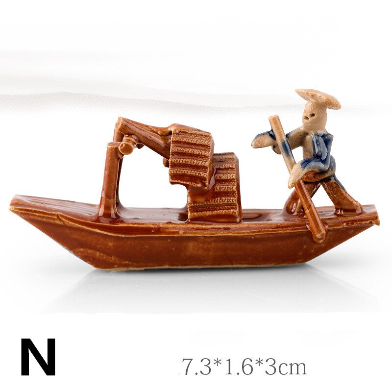 Small Ceramic Fishing Boat Fishman Figurine Craft Landscape Aquarium Fish Tank Garden Pot Plant Fairy Chinoiserie Decor Ornament: N