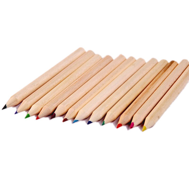 12 stk / pakke 12 farver dejlige mini-farvet blyant træmaleri farvede blyanter med slibepapir skolepapirtilbehør