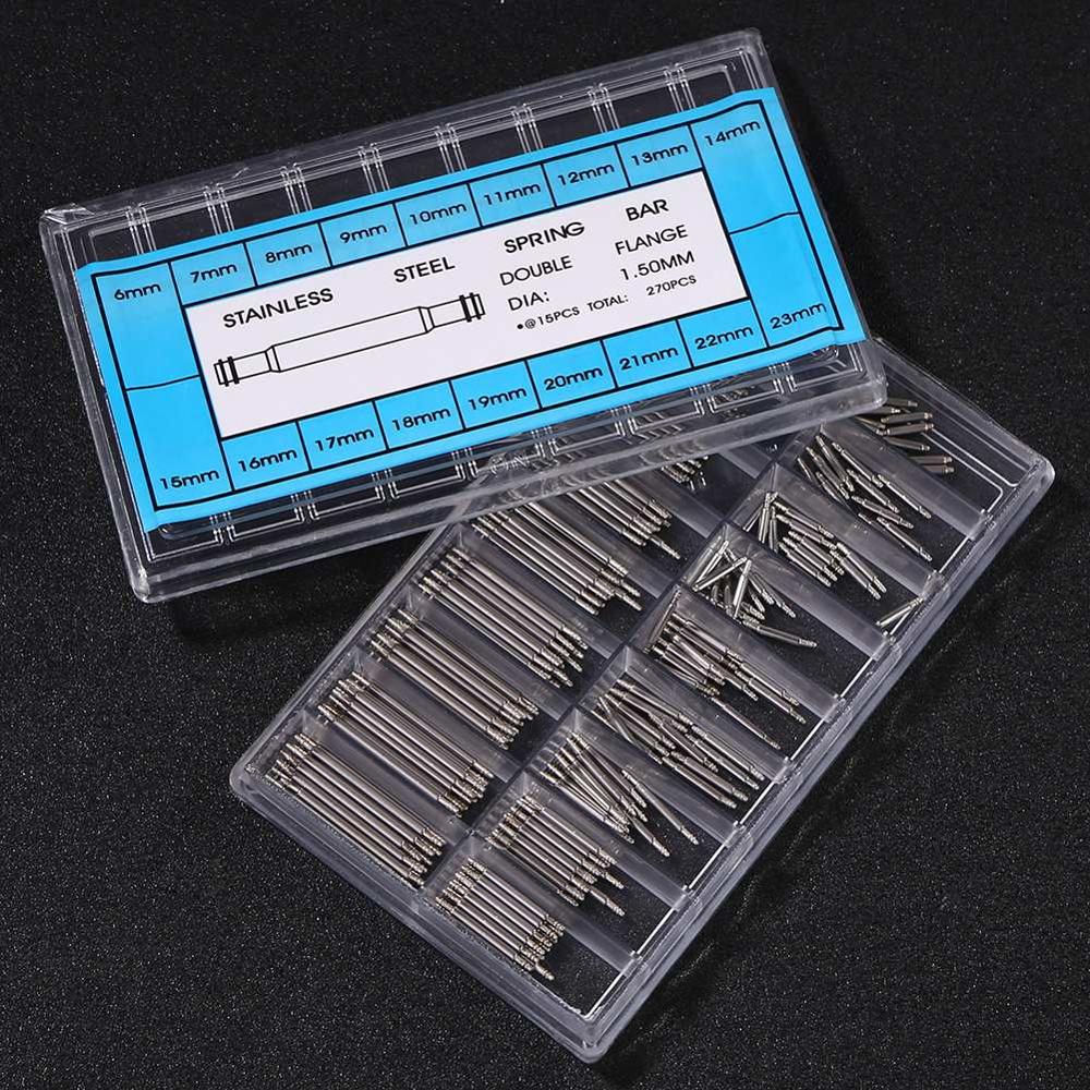 360pcs 8 to 25mm Watch Band Spring Bars Strap Watch Bracelet Link Pins Steel Watchmaker Clock Repairing Tool Watch Repair Tool: 270pcs