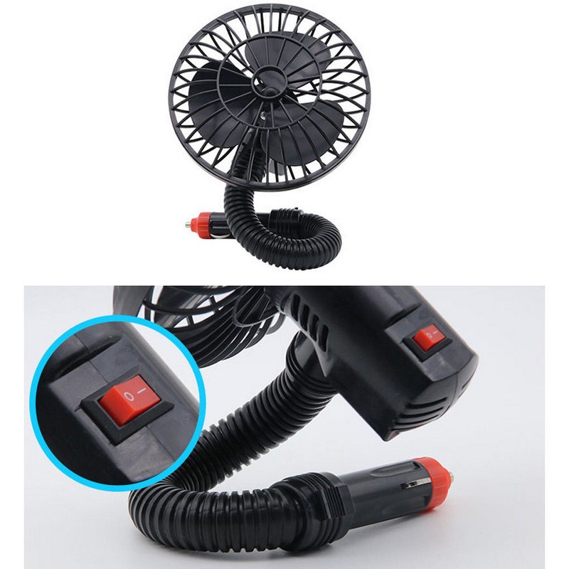 12V Electric Car Fan Strong Wind Low Noise Summer Adjustable Cigarette Lighter Air Cooling Fan