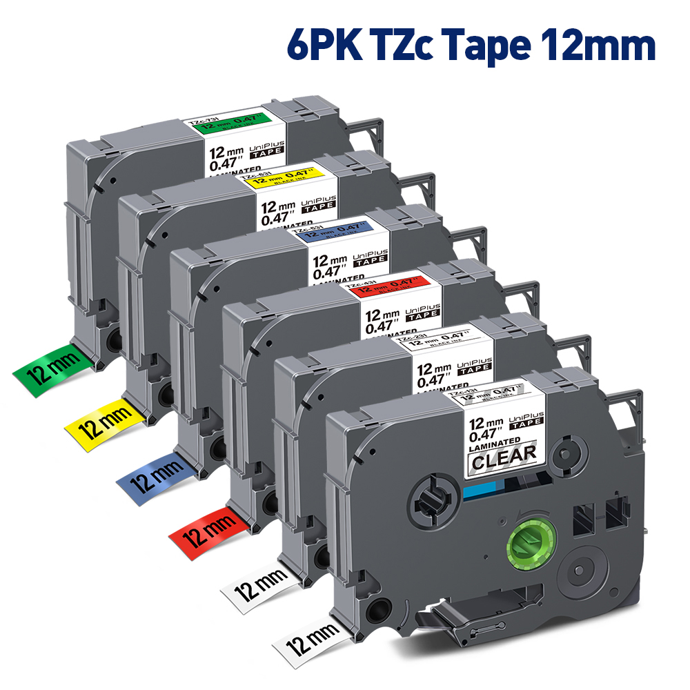 UniPlus 6PK 12mm taśma z etykietami 631 drukarka etykiet Case H110 twardy EVA Box odporny na wstrząsy kompatybilny dla Brother PTouch PTH110 PTH100 torba: 6PK 12mm Tape