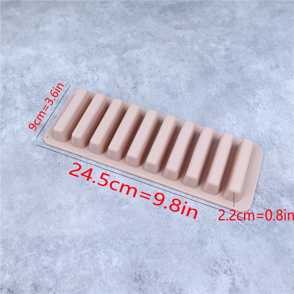 10 agujeros formas de silicona tira larga dedo galleta molde de silicona horno pastel Puff molde para cubitos de hielo bandeja utensilios para hornear DIY herramientas para hornear: Transparente