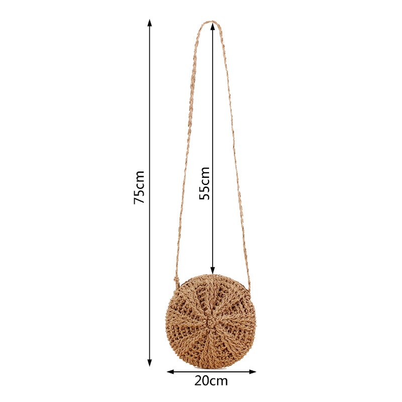 Rattan Intrecciato Rotondo Donne Borsa di Paglia Borsa Maglia Borsa Da Spiaggia Estate Borsa Donna Sacchetto del Messaggero Della Spalla Della Nappa Kaki Beige Borse