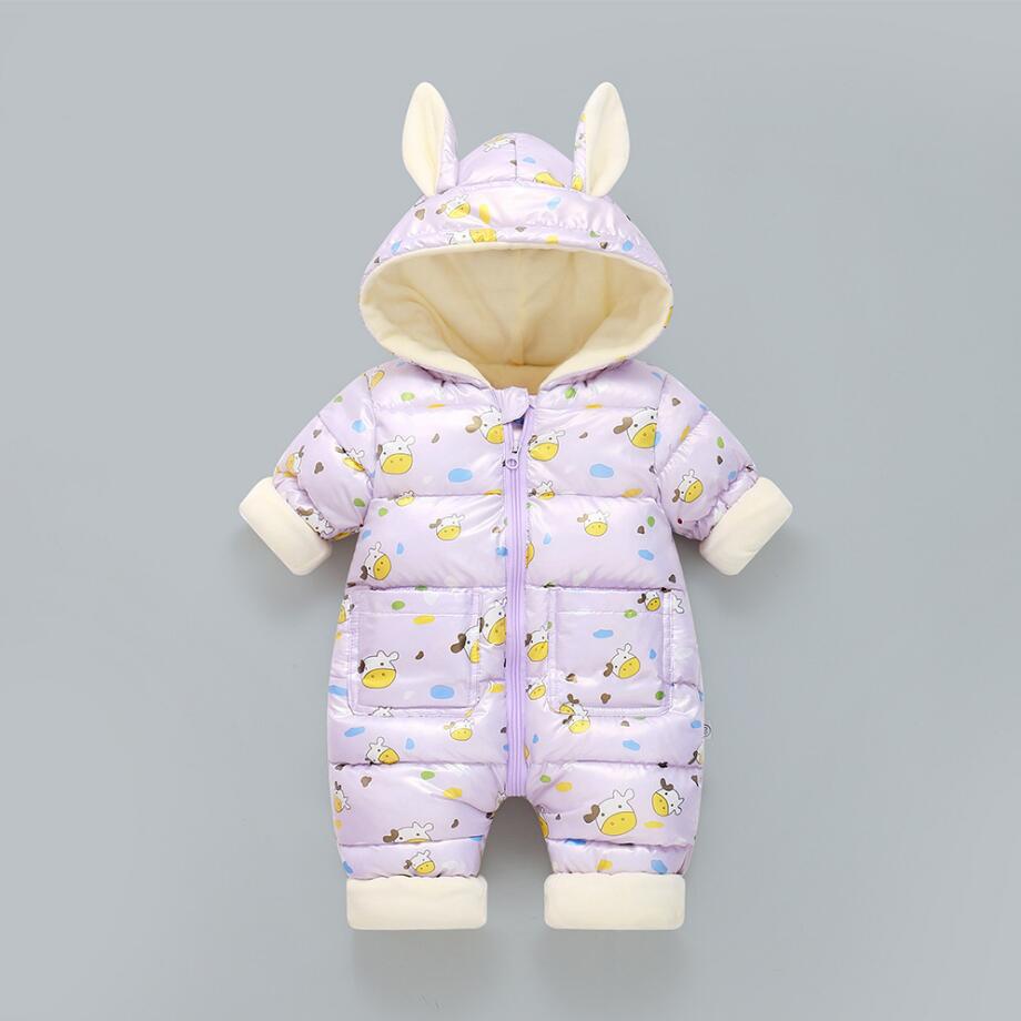 2021 roupas de bebê inverno mais veludo nascido infantil meninos meninas quente grosso macacão com capuz roupas snowsuit casaco crianças macacão: purple / 18-24M(100)